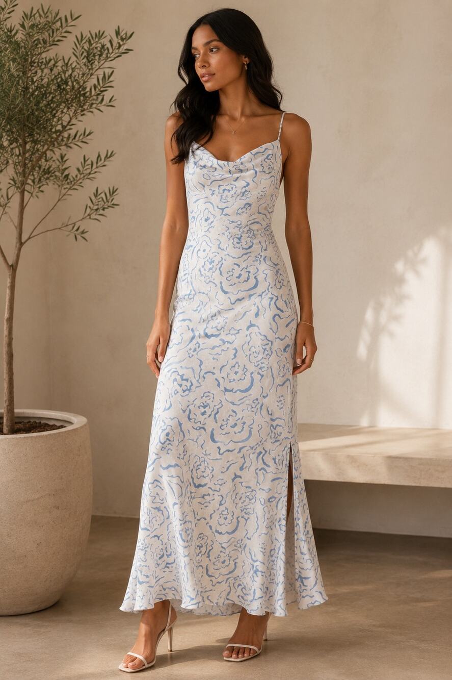 NWT RESA Berri Slip Dress Matisse Print Blue White Midi Dress XS